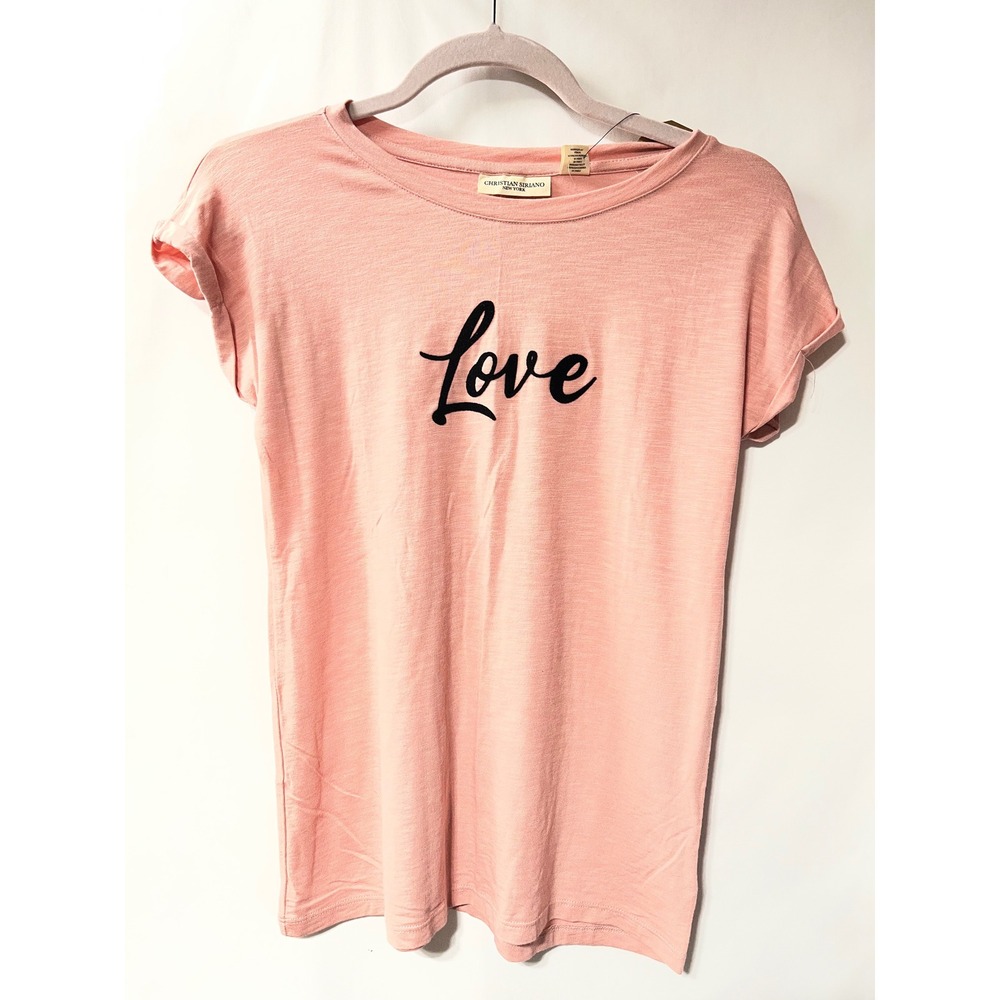 Christian Siriano New York Womens Love‎ Graphic T-Shirt Peach Pink Slub Knit S